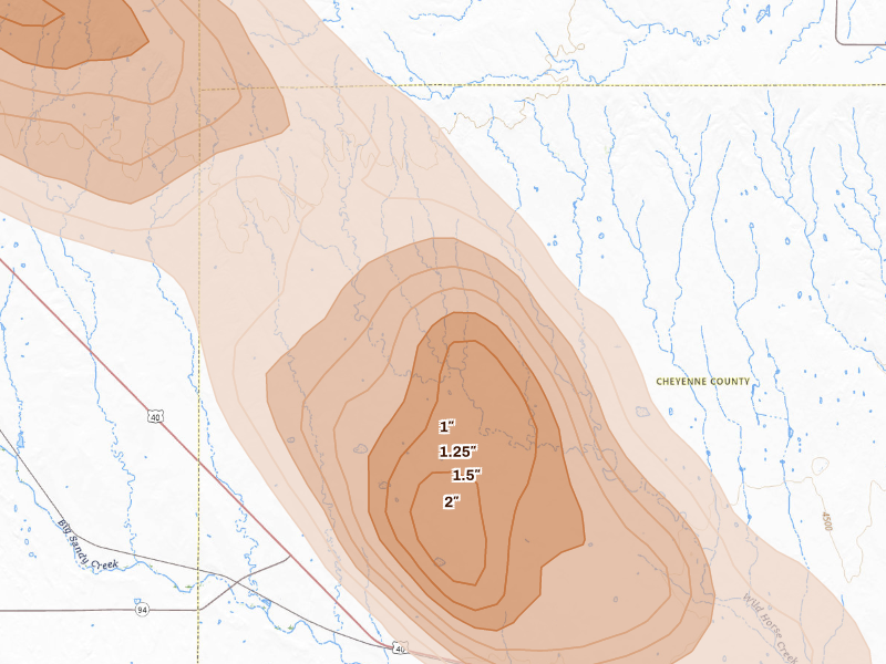 Radar-estimated hail-size map of the storm over Wild Horse, CO