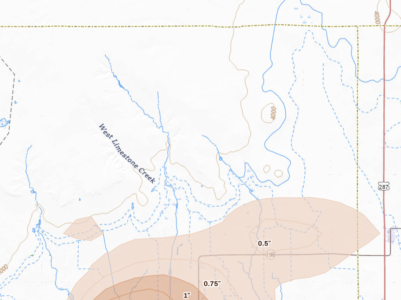 Radar-estimated hail-size map of the storm over Wiley, CO
