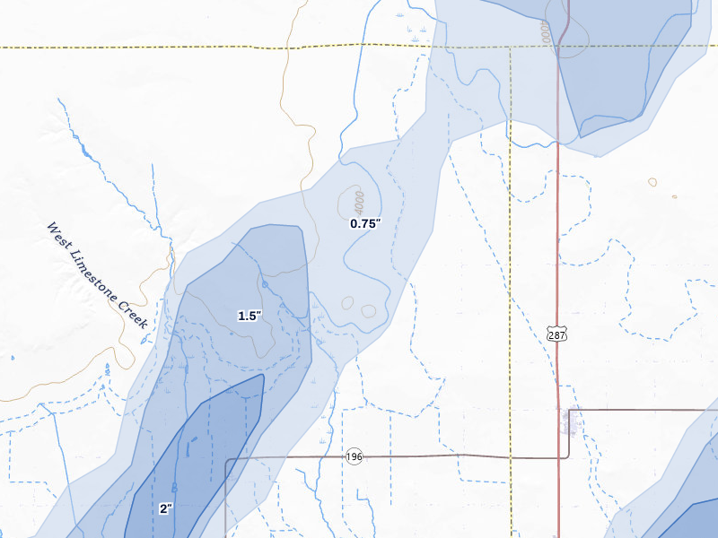 NEXRAD radar-signature map of the hail storm over Wiley, CO on Aug 14, 2026
