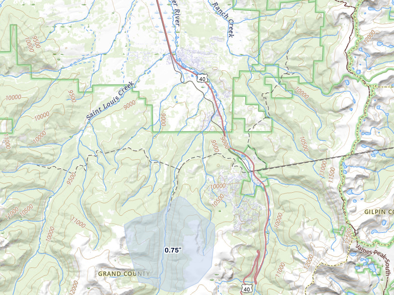 NEXRAD radar-signature map of the hail storm over Winter Park, CO on Jul 22, 2026