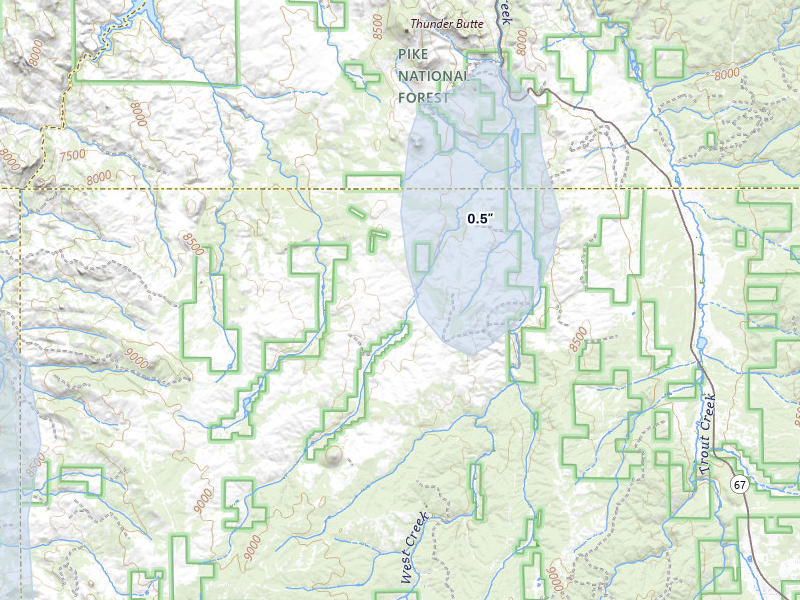 NEXRAD radar-signature map of the hail over Woodland Park, CO