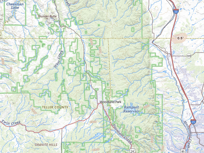 Radar-estimated hail-size map of the storm over Woodland Park, CO on Jul 4, 2026