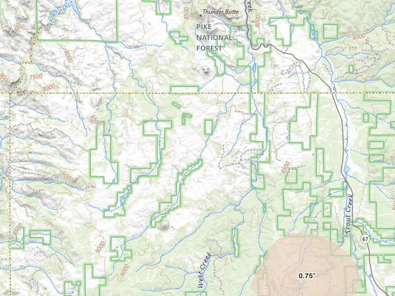 Radar-estimated hail-size map of the storm over Woodland Park, CO on Jul 28, 2026