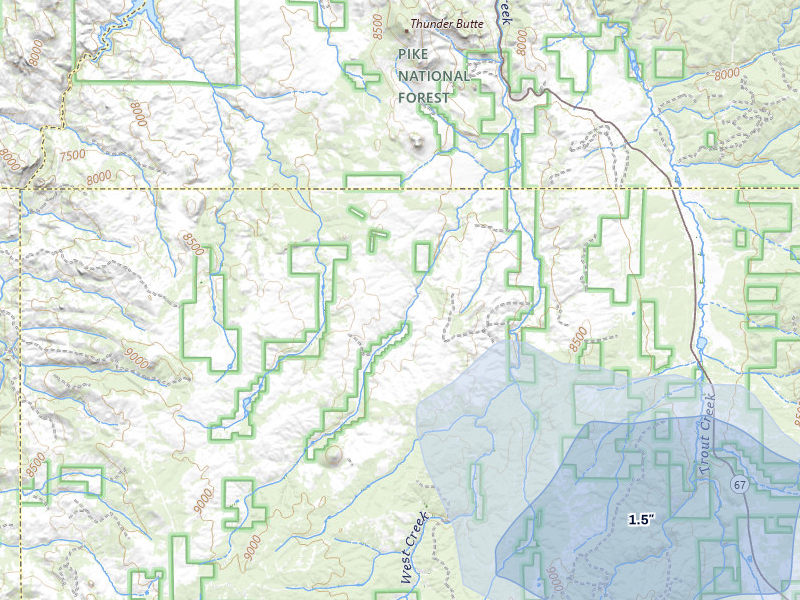 NEXRAD radar-signature map of the hail storm over Woodland Park, CO on Jul 28, 2026