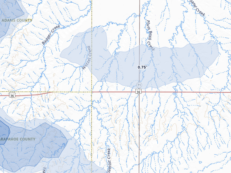 NEXRAD radar-signature map of the hail storm over Woodrow, CO on Jul 8, 2026