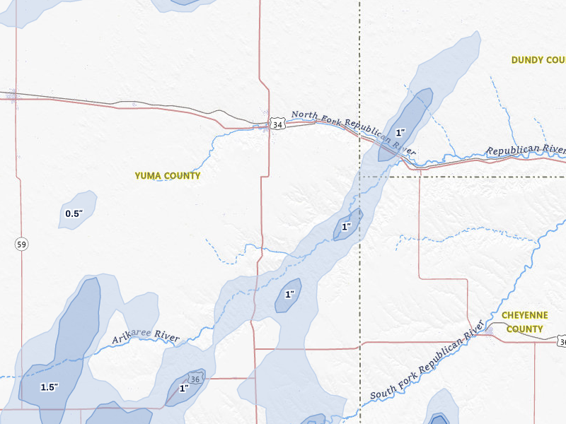 NEXRAD radar-signature map of the hail storm over Wray, CO on May 16, 2026