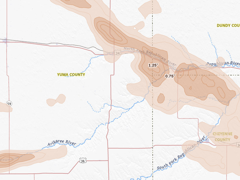 Radar-estimated hail-size map of the storm over Wray, CO