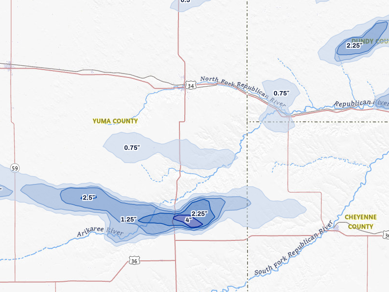 NEXRAD radar-signature map of the hail over Wray, CO