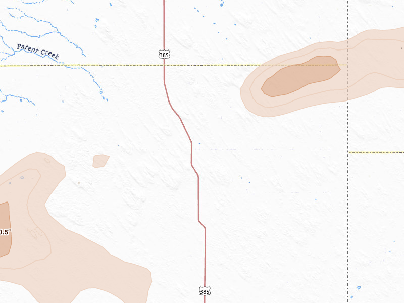 Radar-estimated hail-size map of the storm over Wray, CO on Aug 3, 2026