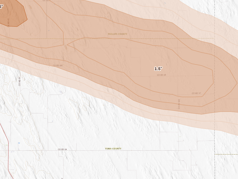 Radar-estimated hail-size map of the storm over Wray, CO