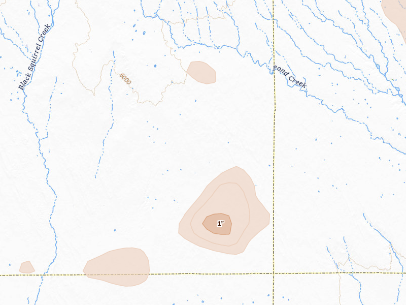 Radar-estimated hail-size map of the storm over Yoder, CO on Aug 23, 2026
