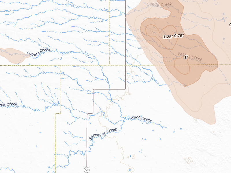 Radar-estimated hail-size map of the storm over Yuma, CO on Jun 23, 2026