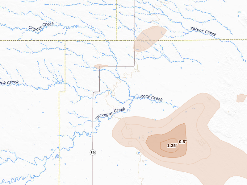 Radar-estimated hail-size map of the storm over Yuma, CO on Aug 3, 2026