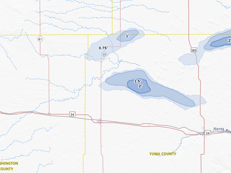 NEXRAD radar-signature map of the hail storm over Yuma, CO on Aug 3, 2026