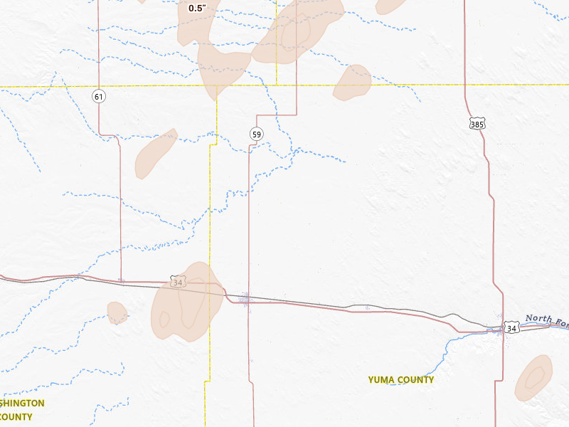 Radar-estimated hail-size map of the storm over Yuma, CO on Aug 12, 2026