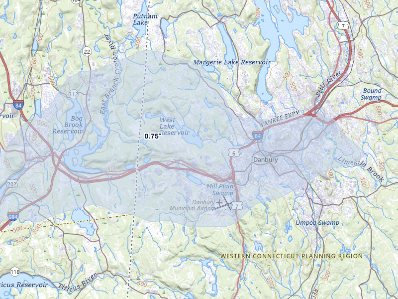 NEXRAD radar-signature map of the hail over Danbury, CT