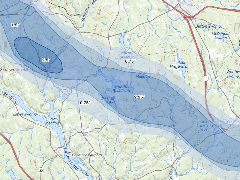 NEXRAD radar-signature map of the hail over East Haddam, CT