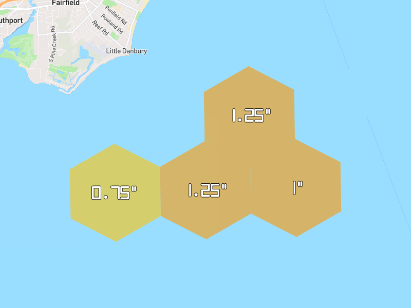 Hail map of Fairfield, CT on Jul 21, 2026, hail up to 1.25"