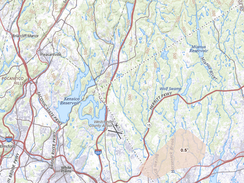 Radar-estimated hail-size map of the storm over Greenwich, CT on Jul 21, 2026