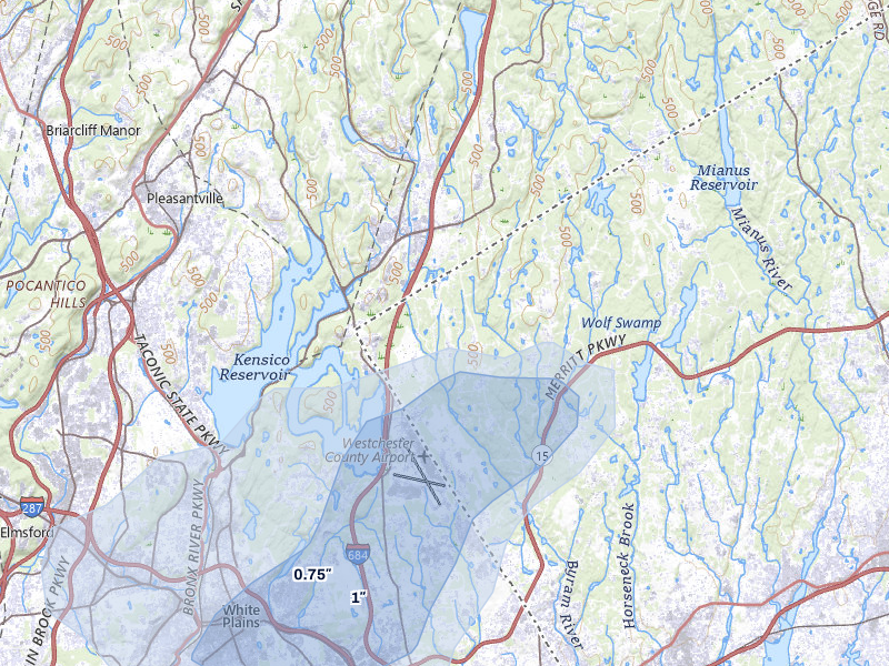NEXRAD radar-signature map of the hail storm over Greenwich, CT on Jul 21, 2026