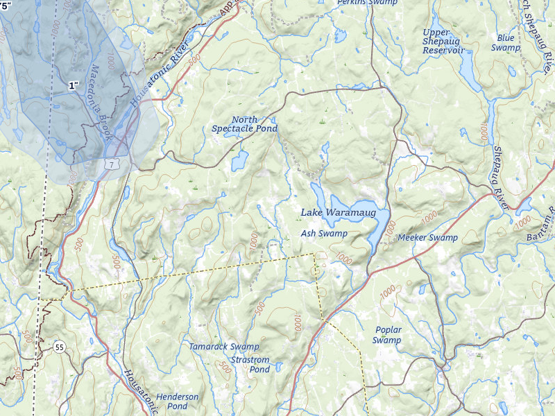 NEXRAD radar-signature map of the hail storm over Kent, CT on Jun 30, 2026