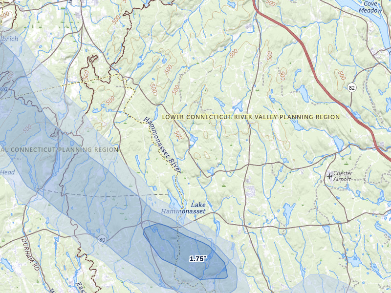 NEXRAD radar-signature map of the hail over Killingworth, CT