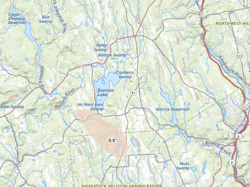 Radar-estimated hail-size map of the storm over Morris, CT on Jun 11, 2026