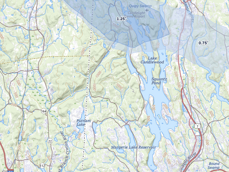 NEXRAD radar-signature map of the hail over New Fairfield, CT