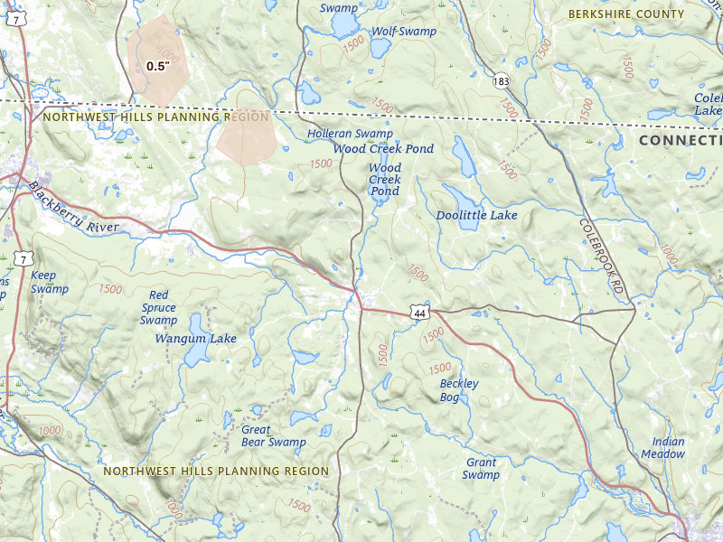 Radar-estimated hail-size map of the storm over Norfolk, CT on Jul 1, 2026