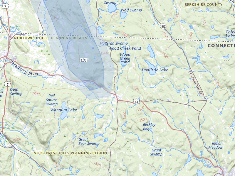 NEXRAD radar-signature map of the hail storm over Norfolk, CT on Jul 1, 2026