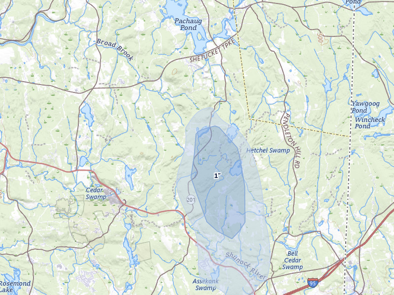 NEXRAD radar-signature map of the hail over North Stonington, CT