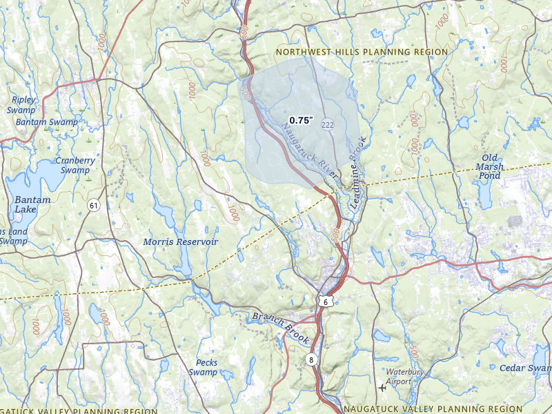 NEXRAD radar-signature map of the hail storm over Northfield, CT on Jun 6, 2026