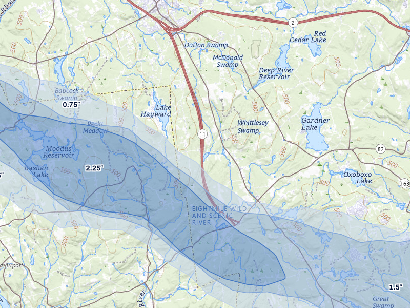 NEXRAD radar-signature map of the hail over Salem, CT