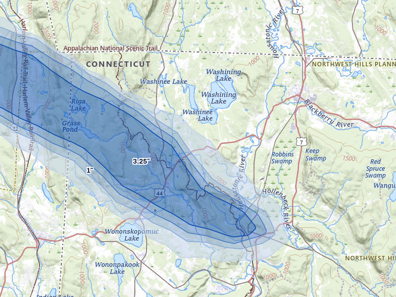NEXRAD radar-signature map of the hail over Salisbury, CT
