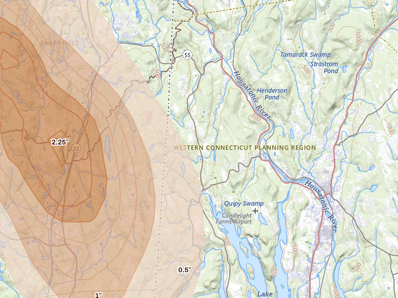 Radar-estimated hail-size map of the storm over Sherman, CT on Jun 11, 2026