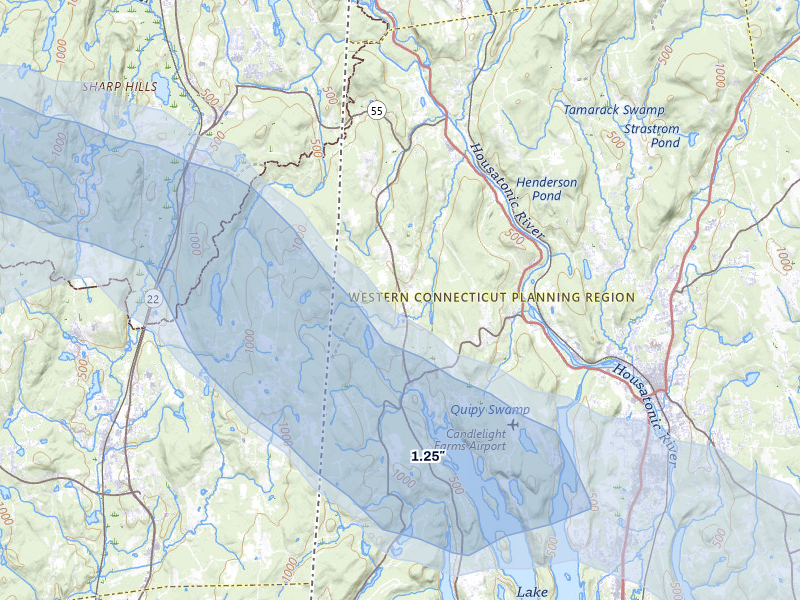 NEXRAD radar-signature map of the hail over Sherman, CT