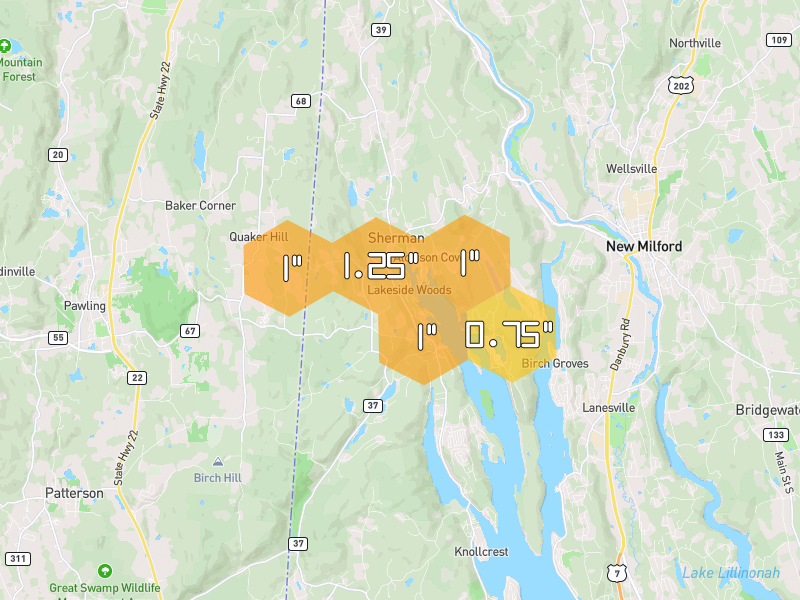 Hail map of Sherman, CT on Jul 5, 2026, hail up to 1.25"