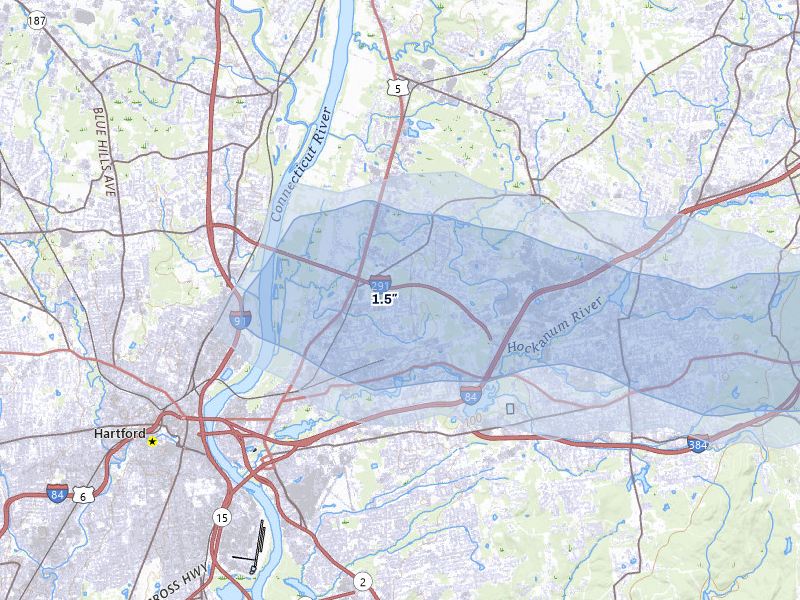 NEXRAD radar-signature map of the hail storm over South Windsor, CT on Jul 1, 2026