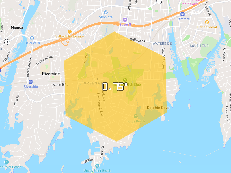 Hail map of Stamford, CT on Jul 5, 2026, hail up to 0.75"