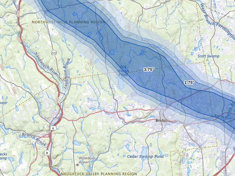 NEXRAD radar-signature map of the hail over Terryville, CT