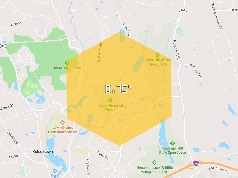 Hail map of Westbrook, CT on Jul 4, 2026, hail up to 0.75"