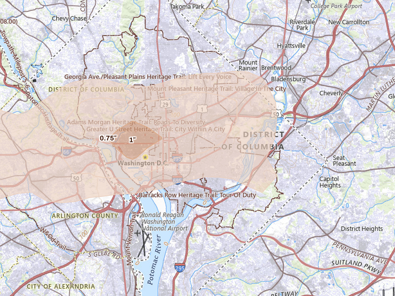 Radar-estimated hail size over Washington, DC on Sep 3, 2026