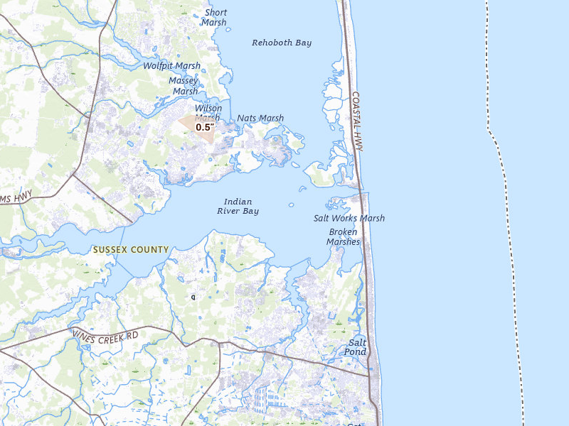 Radar-estimated hail size over Bethany Beach, DE on Sep 3, 2026