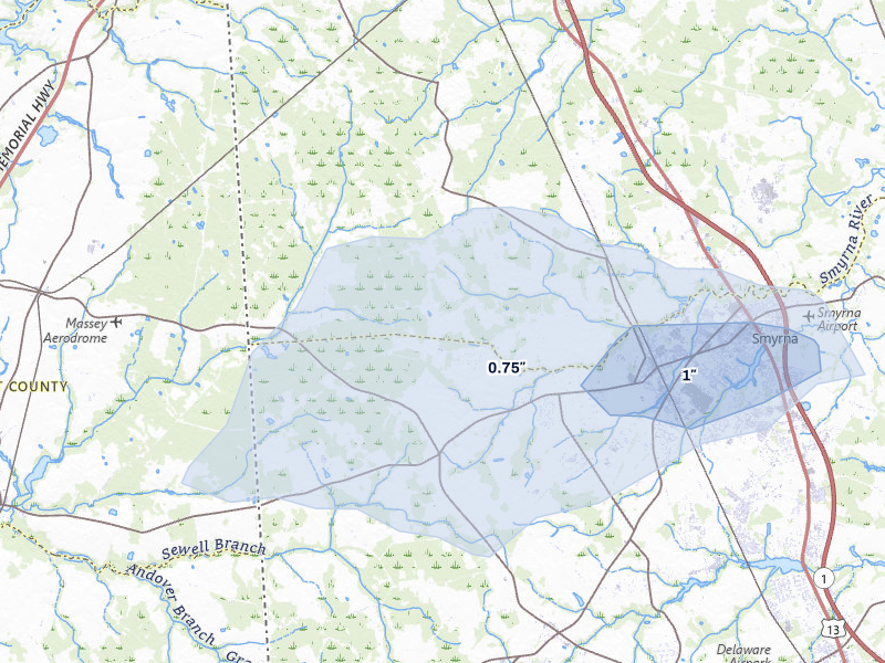 NEXRAD radar-signature map of the hail storm over Clayton, DE on Apr 1, 2026