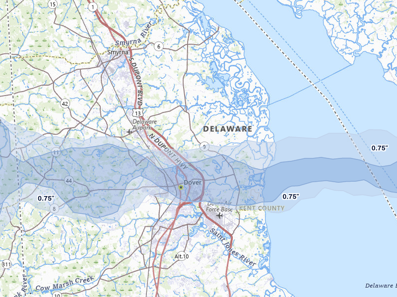 NEXRAD radar-signature map of the hail over Dover, DE