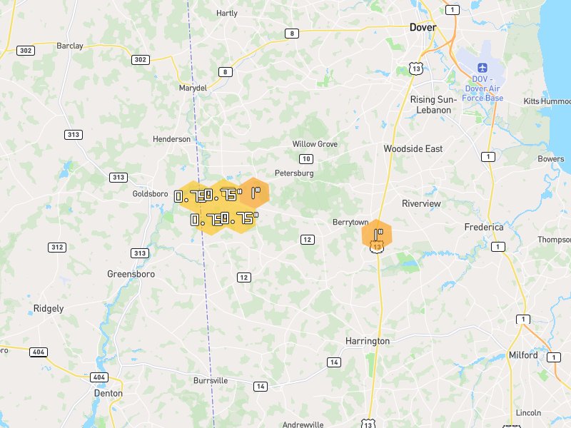Hail map of Felton, DE on Jul 21, 2026, hail up to 1"