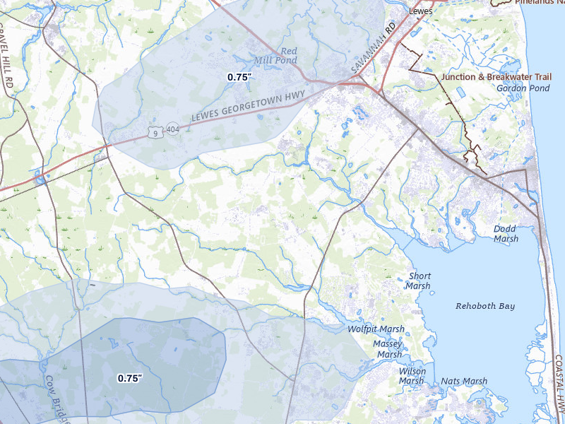 NEXRAD radar-signature map of the hail storm over Lewes, DE on Apr 1, 2026