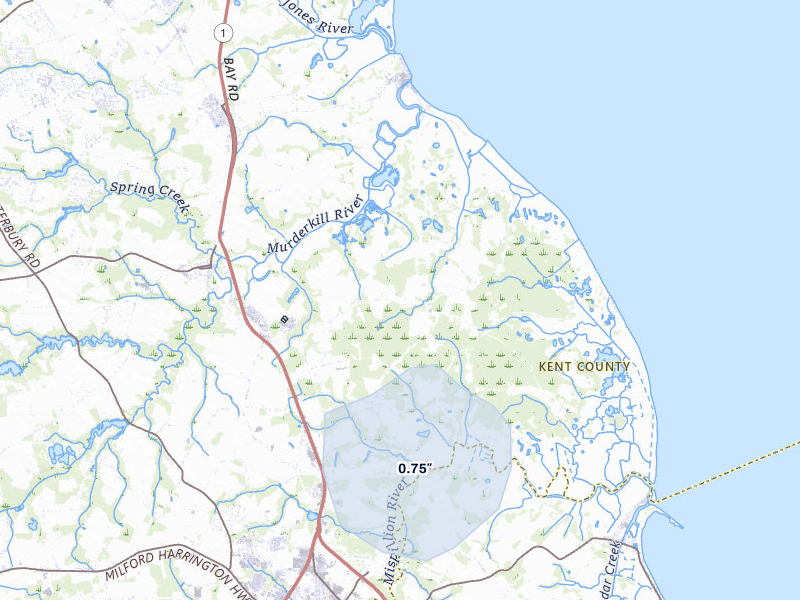NEXRAD radar-signature map of the hail storm over Milford, DE on Jul 6, 2026