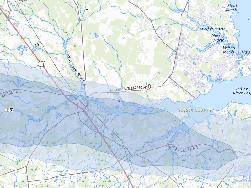 NEXRAD radar-signature map of the hail storm over Millsboro, DE on Jun 27, 2026