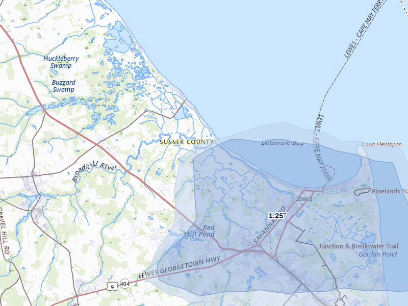 NEXRAD radar-signature map of the hail storm over Milton, DE on Aug 10, 2026